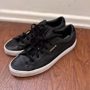 Adidas Black Leather Sneakers with White Outsole